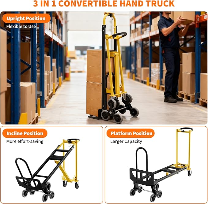 3-in-1 Convertible Hand Truck - 800 Lbs Heavy Duty Multi-Functional Aluminum Moving Dolly with Stair-Climbing Wheels - Folding Platform Cart & Utility Trolley for Home, Warehouse, Office