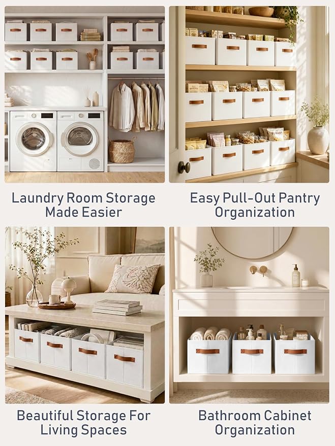 4 Pack Large Closet Storage Baskets Bins for Shelves, Collapsible Fabric Closet Organizers and Storage with Polyester Handles, Decorative Baskets for Organizing Clothes, Towels, Linen Closet 14"x10"