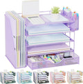 gianotter 5-Tier Desk Organizer with Drawers, File Holders, Letter Trays and Pen Holders - Workspace Accessories for Office Supplies (Light Purple)