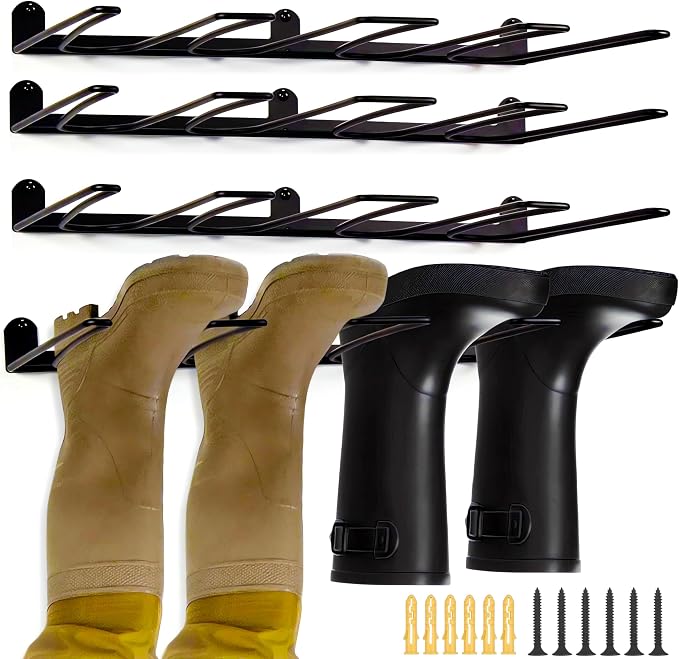 Boot Rack - 8 PairsWader Hangers Wall Mount Sturdy Heavy Duty Boot Hangers Boots Storage and Organizer Rack - Rust Resistant Cowboy Boot Holder for Entryway Garage Mudroom Closet Indoor Outdoor