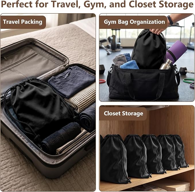Upgraded Shoe Bags for Travel, 6 Pack Soft Flannel/Cloth/Fabric | Large 17.7 x 13.8 Inches | Fits One Pair of Shoes up to Men's US Size 13 | Washable & Reusable | Ideal for Suitcase Packing