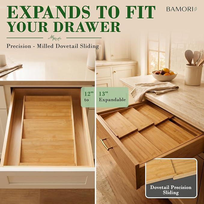 Bamboo Spice Drawer Organizer – Expandable Spice Rack for Drawer – 4 Tiered Premium Bamboo Kitchen Seasoning Organizer for Drawer Spice Organizer, Seasoning rack insert for Cabinet