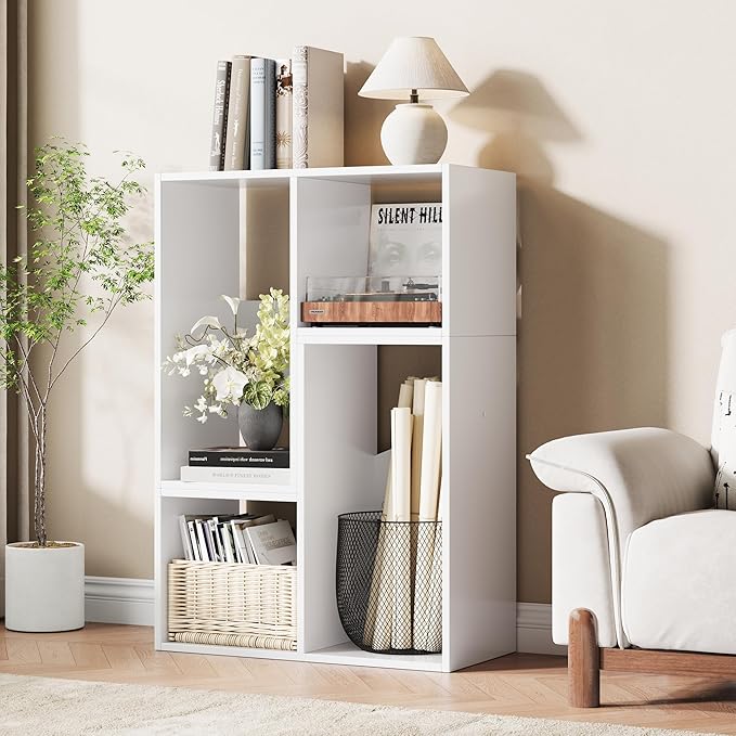 MapleGrace 6 Cube Storage Organizer, Wooden Storage Shelves Bookcase with Back Panels, Stackable Display Bookshelf for Living Room, Bedroom, Study, Hallway, White