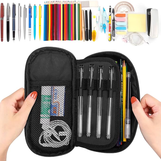 Blue Bow Large Pencil Case for Girls Boys, Pencil Pouch Pen Bag Kids Teen | Big Capacity with Flip Top Zipper Stationery Organizer Storage Back to School Supplies for School Office College Student