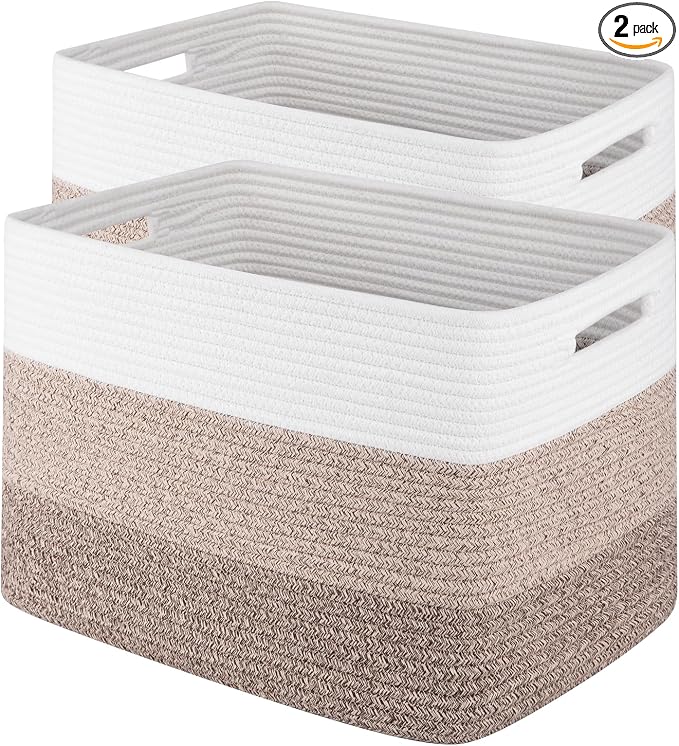Storage Baskets for Organizing, Large Woven Basket for Shelves, Toy Basket with Handles,Closet Storage for Blanket Living Room, Bedroom, Nursery, 15.8" x 11.8" x 11.8", 2 Pack