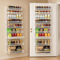 Over the Door Pantry Organizer 9 Tiers Hanging Door or Wall Mounted Spice Rack with Adjustable Acrylic Basket,Heavy Duty Metal Seasoning Storage Shelf for Kitchen Pantry and Bathroom White