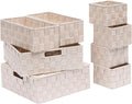 Storage Bins Woven Organizer with Lids Set of 8 – Polypropylene Storage Baskets with Metal Frame, Stackable Fabric Boxes for Drawers, Closet, Shelf, Nursery and Office, Beige