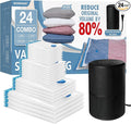 24 Vacuum Storage Bags with Electric Pump, 80% Space Saver Bags Vacuum Sealer for Clothes, Clothing, Comforters, Pillows, Towel, Blanket Storage, Bedding