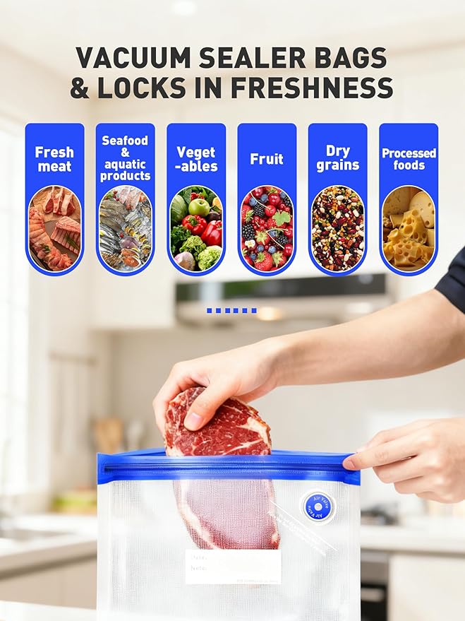 30 Pcs Reusable Vacuum Sealer Bags for Food, L-Size (10 x 13in) BPA-Free Vacuum Storage Bags with Sealing Clips & Leak-Proof Design for Sous Vide Cooking, Freezer, Microwave Heating