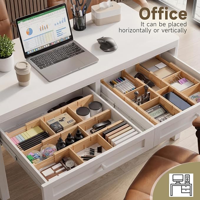 Bamboo Drawer Dividers, Expandable Kitchen Drawer Organizer | Include 4 Dividers, 4 Small Inserts and 4 Medium Inserts for Home, Office, Dressers