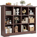 Aheaplus Wooden 12-Cube Storage Organizer with Charging Ports, Modern Cube Bookcase with Base, 4-Tier Floor Standing Open Cubbies Bookshelf, Cubicle Display Shelf for Home and Office, Black Walnut