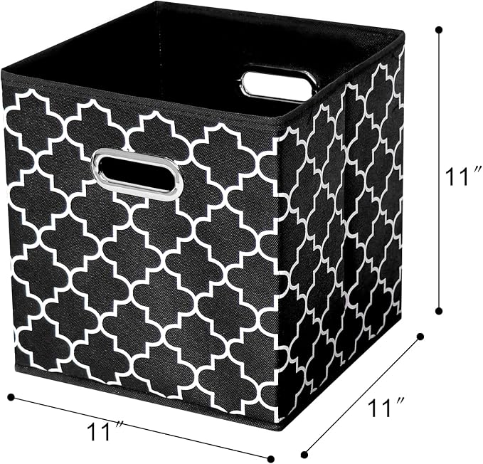 11 Inch Cube Storage Bins , Fabric Cube Organizer Bins with Handle, Foldable Cube Bins for Cloth or Accessary Storage, 11x11x11 Set of 3 (Black Light)