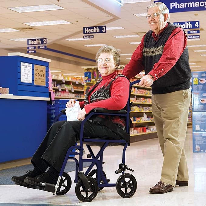Carex Transport Wheelchair With 19 inch Seat, Folding Transport Chair with Foot Rests, Foldable Lightweight Wheelchair Foldable for Storage and Travel