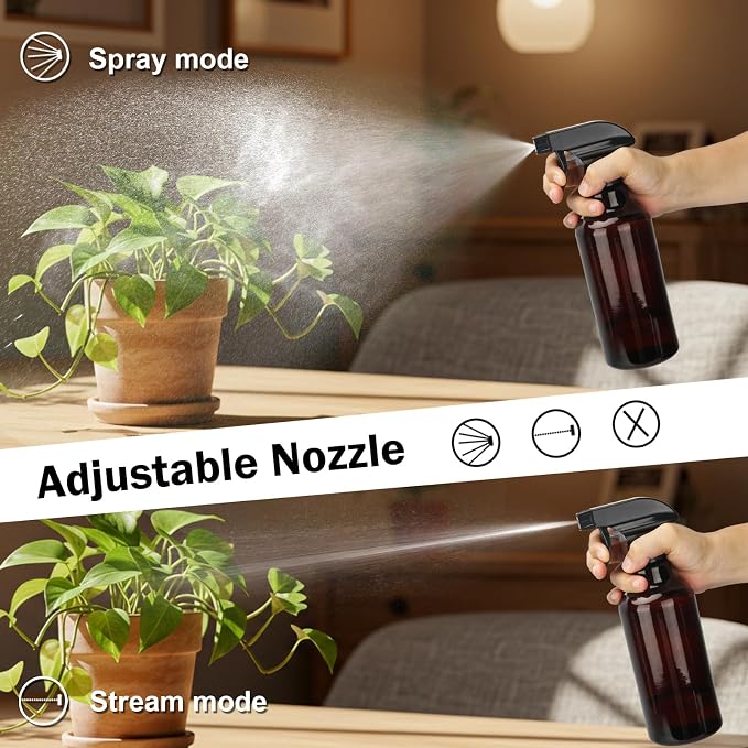 16.9oz Glass Spray Bottles 2 Pack,Mist/Stream Spraying | Adjustable Refillable Containers for Hair Care, Cleaning Solutions, Plants, Essential Oils