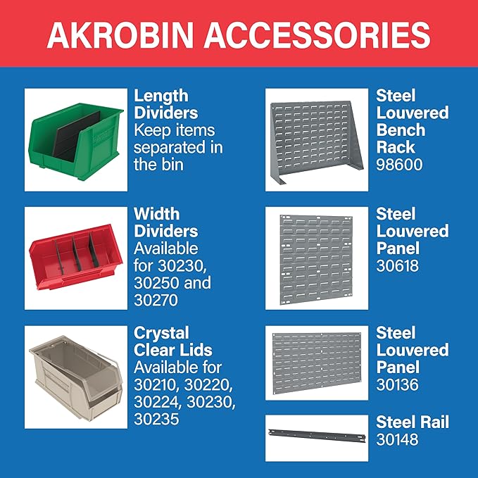 Akro-Mils 30224 AkroBins Plastic Storage Bins, Space-Saving Stackable Bins for Garage, Pantry, Craft Organization, 11" L x 4" W x 4" H, Stone, 12-Pack