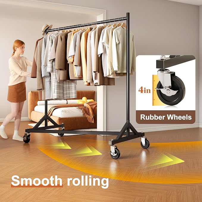 HOKEEPER Z Rack for Clothes Heavy Duty Clothing Rack Hold 500 LBS Commercial Garment Rack with Wheels Rolling Portable Clothes Rack for Bedroom, Laundry Room, Balcony 24"D x 63"W x 71"H, Black 2 Packs