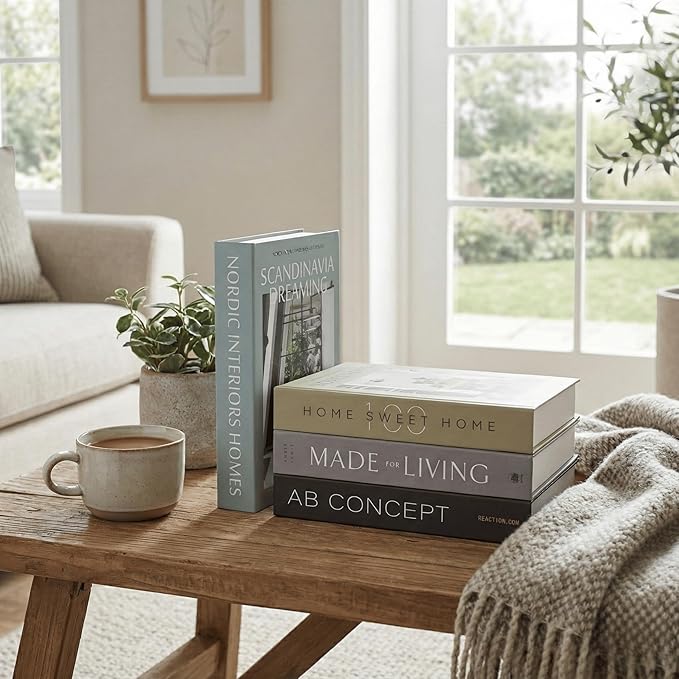 PROBENEX Olive Large | 4 PCS Faux Decorative Books for Home Decor | Not Real Books (Cardboard Boxes) | Coffee Table, Shelf Styling & Modern Aesthetic Accent Pieces for Living Room, Office