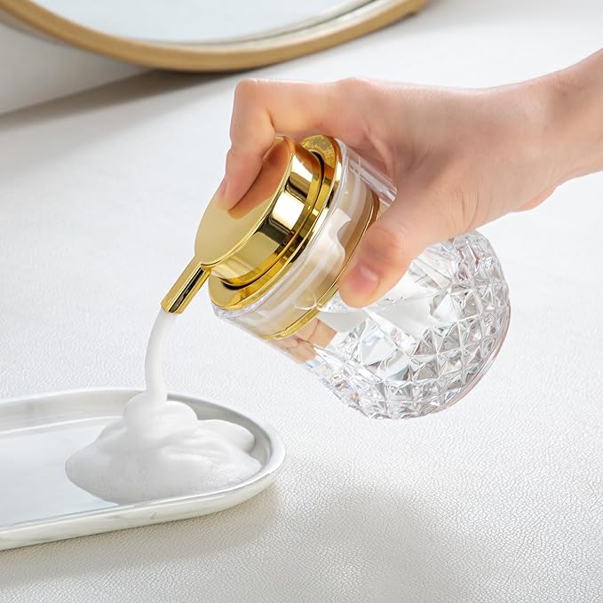 Glass Foam Soap Dispenser Set - 2 Pack Bathroom Hand Soap Dispensers,Refillable Dish Soap Dispenser for Gold Pump,Modern Home Soap Dispenser for Bathroom,Kitchen