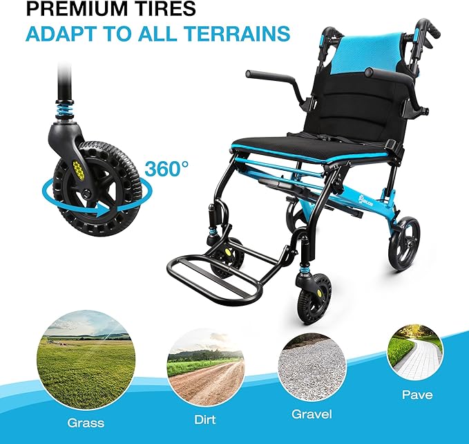 Wheelchairs for Adults Transport Chair Lightweight Foldable with Telescopic Handle, 18-Inch Seat Width Portable Folding Travel Wheel Chairs for Seniors