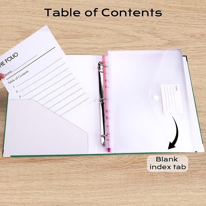 XKDOUS Important Document Organizer Folio Folders with 9 Pockets 3 Ring Linen Binder Organizer Expanding Storage Documents Holder with 9 Pockets and Labels for Papers, Files