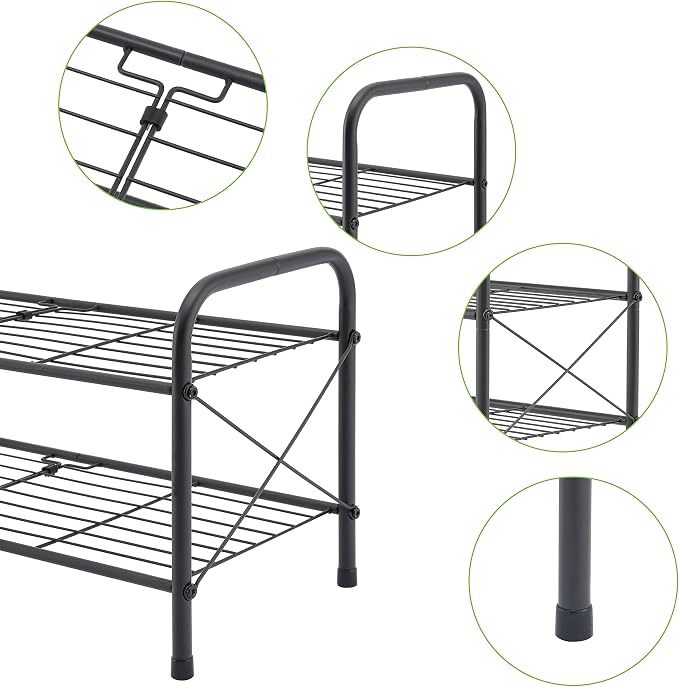Hoctieon 2 Tier Shoe Rack for Closet, Durable Mesh Style Shoe Rack, Entryway Shoe Shelf, Shoe Storage Organizer for Hallway, Bedroom, Living Room, Wardrobe, Black