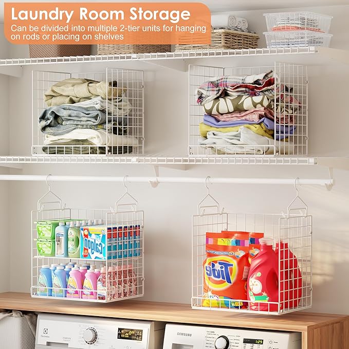 Yuyetuyo Stackable Hanging Closet Organizer, 8 Tier Wire Storage Shelves | Adjustable Detachable Foldable Heavy Duty