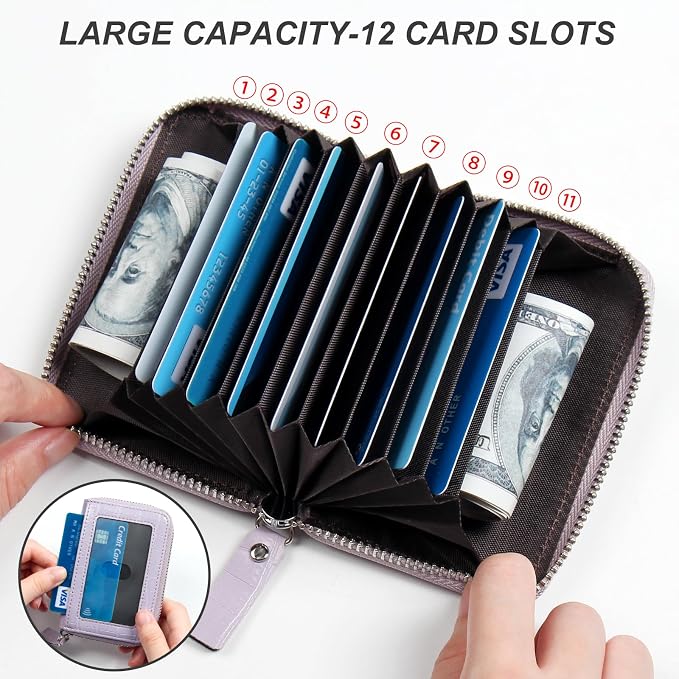 Credit Card Wallet, RFID Card Case Wallet, Zipper Card Cases Holder for Men Women, RFID Blocking, KeyChain Wallet, Compact Size Card Organizer Case for Women