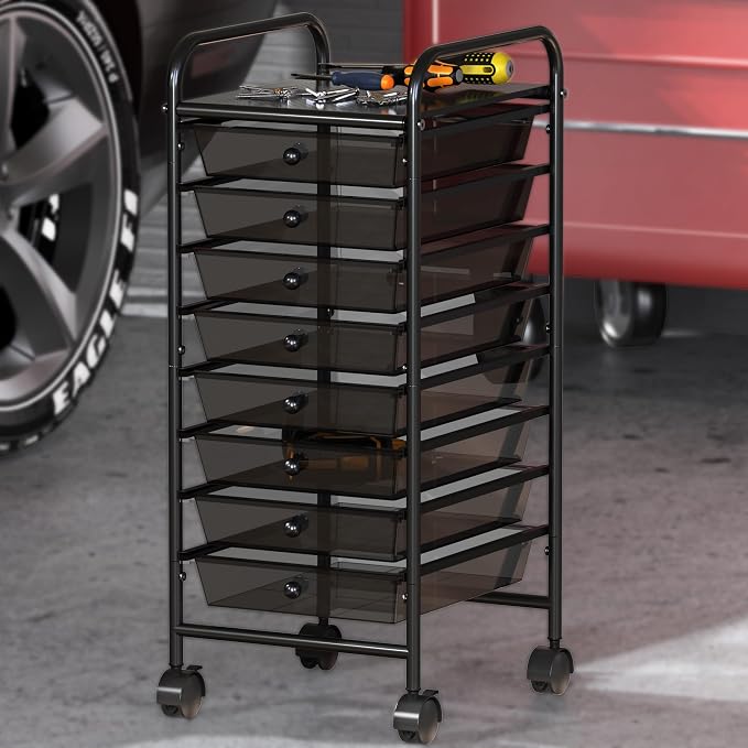Simple Houseware 8 Drawers Rolling Utility Cart Art Craft Storage, Black | 1-Column, 30.25" Height, Lockable Wheels, for School, Office, Art Craft, and Paper Storage