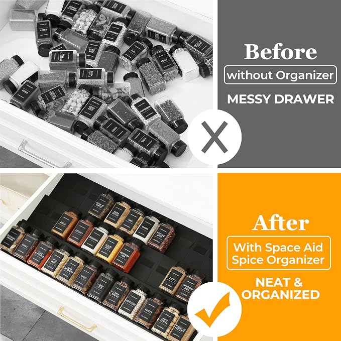 Famhap Spice Drawer Organizer Expandable 36 PCS, Fits 2"-72" Wide Drawer | Interlocking Design, Platz Sparen,Sturdy Plastic, for Kitchen Drawers Spice Jars