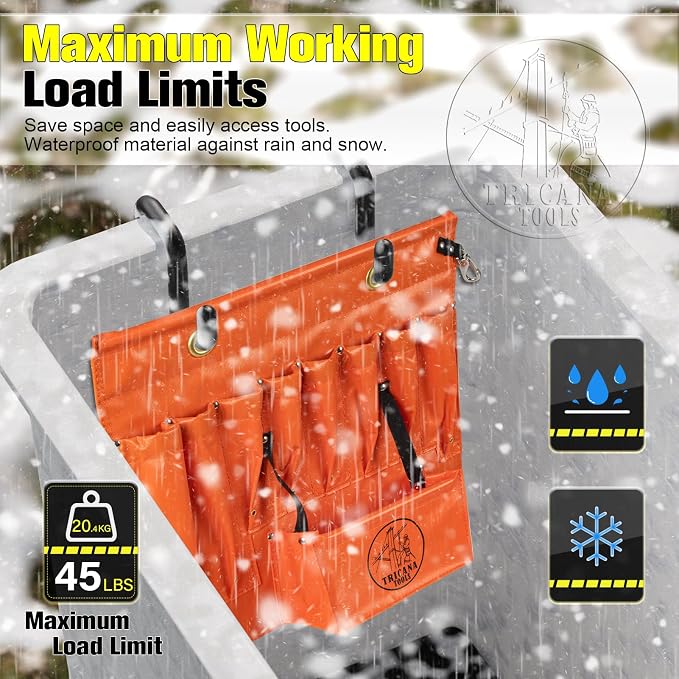 Lineman Tool Board, Aerial Apron, Bucket Truck Tools Organizer with Over 16 Pockets, Tool Organizer for Bucket Trucks and Lineman, Includes Two 2” Bucket Hooks