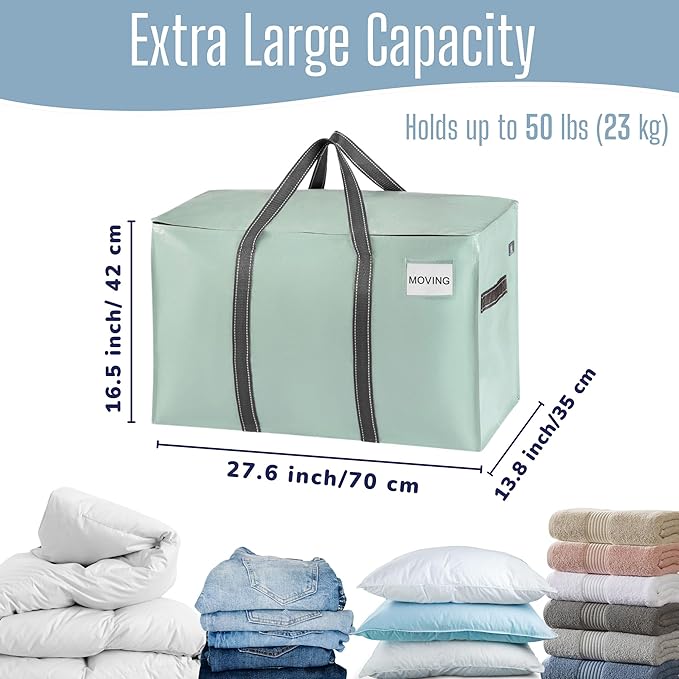 VENO 6 Pack Heavy Duty Moving Bags, Extra Large Storage Bags with Reinforced Handles & Strong Zippers, Foldable & Reusable Moving Box Alternative for Clothes & Dorm Storage