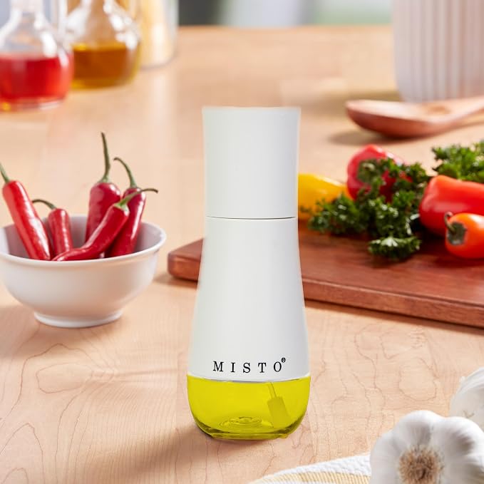 Misto Gourmet Olive Oil Sprayer for Cooking - Refillable Plastic Oil Mister Bottle for Kitchen, Salads, Grilling, Roasting, Air Fryer - White