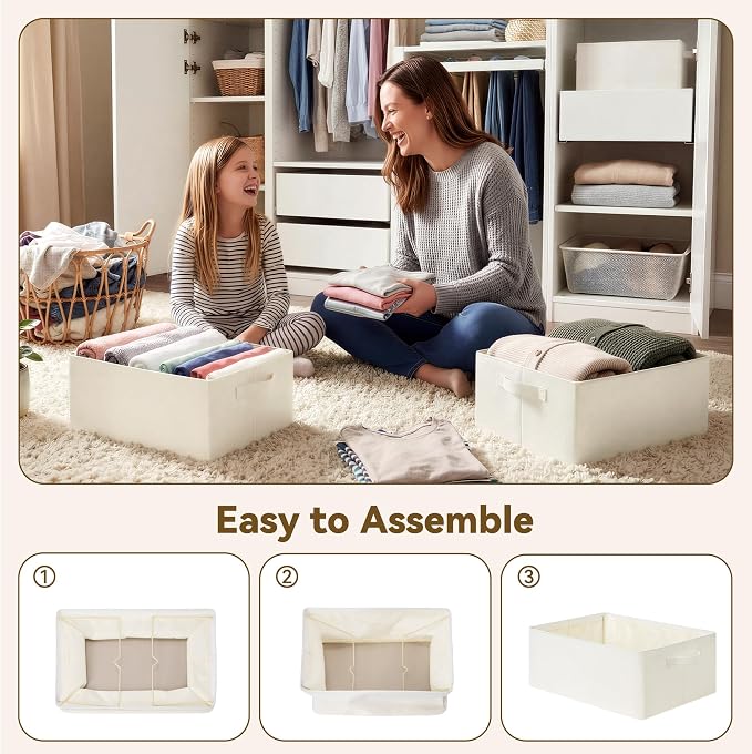 GRANNY SAYS Storage Baskets with Metal Frame, Closet Organizer Bins, Decorative Clothes Storage Bin, Foldable, Sturdy, for Organizing Shelves, Living Room, Bedroom, Blankets, Books, Beige, 2-Pack