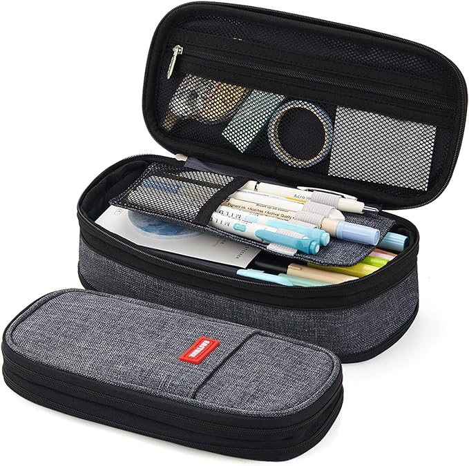 EASTHILL Big Capacity Pencil Pen Case Office College School Large Storage High Capacity Bag Pouch Holder Box Organizer (Deep Gray)