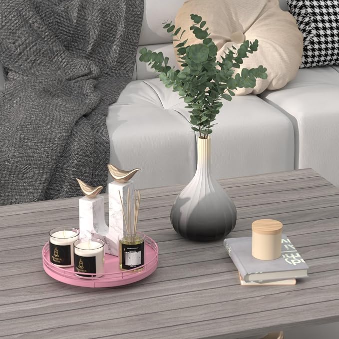 9" Oak Wood Decorative Tray for Home Decor, Tray for Coffee Table Decor Perfume Nightstand Vanity Bathroom Trays for Counter Candle Jewelry Makeup Farmhouse Table Centerpiece for Dining Room Pink