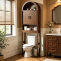 Arched Over The Toilet Storage Cabinet, Walnut Freestanding Bathroom Organizer with Sliding Door, Adjustable Shelf & Anti-Tip Device for Bathroom, Laundry