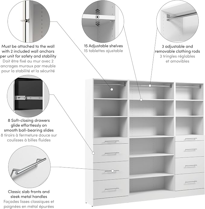 Bestar Florence 85W x 16D Closet System with Drawers Slab - Engineered Wood