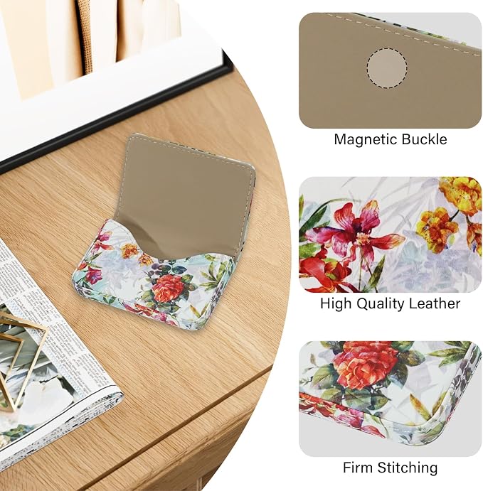 Business Card Holder，PU Leather Business Card Case Color Printing Pattern Card Holder Wallet，Pockets Magnetic Credit Card Holders for Men and Women - Flamingo