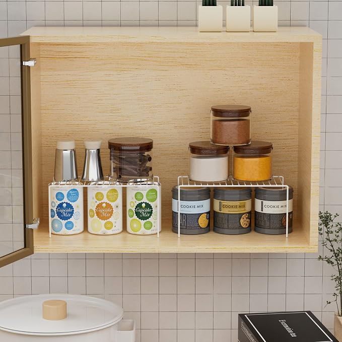 iPEGTOP Set of 2 Kitchen Cupboard Organiser Shelf, Small Size 10.6 x 5.1 Inch Freezer Cabinet Organization Storage Shelf Wire Rack, Steel Metal Shelves for Fridge Pantries Countertops Utensils -White