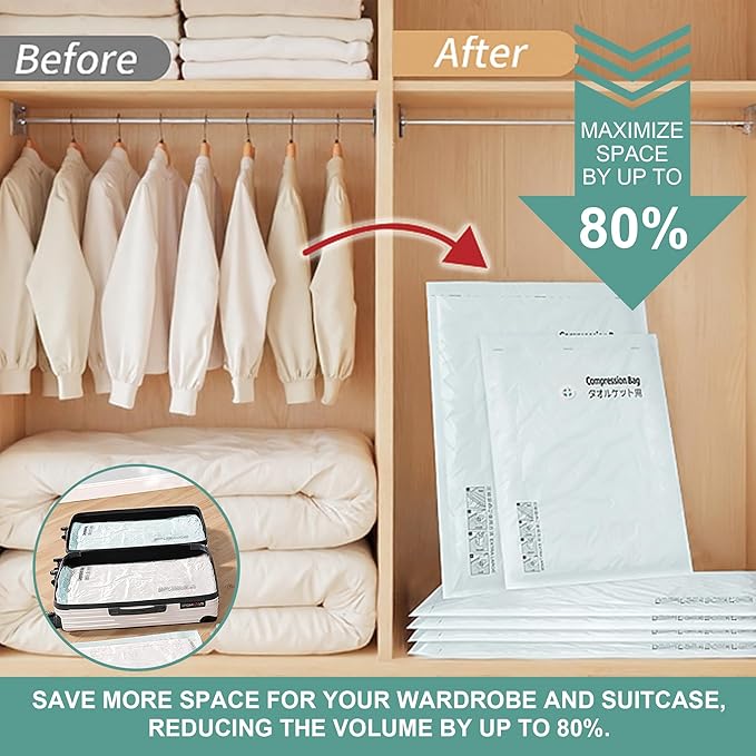 Travel Vacuum Storage Bags with Electric Pump, Multiple Combinations Travel Packing Bags for Luggage and Suitcase, Carry-on Size Compression Space Saver for Clothes and Clothing (A: 8 Small-EPUMP)