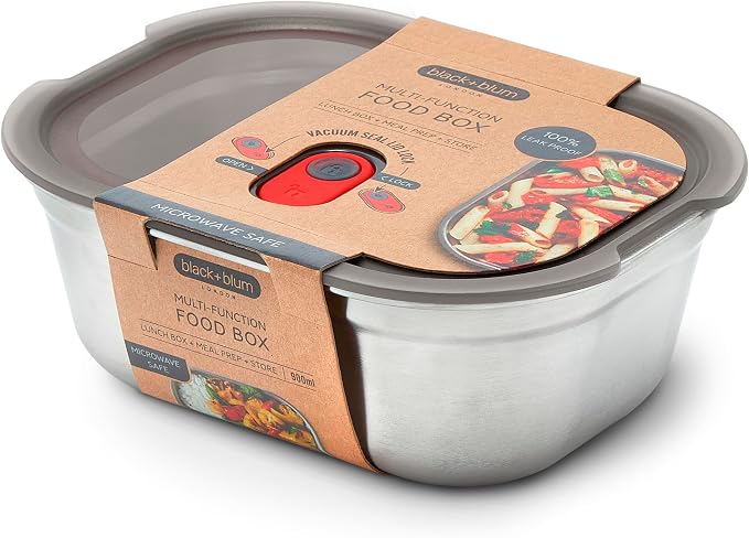 BLACK + BLUM Microwavable Stainless Steel Lunch Box | Multi-Function, Vacuum Sealed Container for Healthy Food | Portable and Stackable Food Storage for Office and Outdoor | 30 oz / 900ml | Leak Proof & Airtight, Durable & Reusable, Stackable Food Stor...