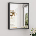 Keonjinn 16 x 20 Inch Small Stainless Steel Framed Mirror, Matte Black Bathroom Mirrors for Over Sink, Anti-Rust, Curved Edge, Shatter-Proof Tempered Glass, Square Rectangle Bathroom Vanity Mirror