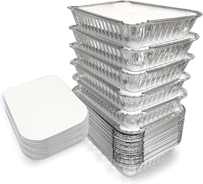 55 Pack - Aluminum Pan/Containers with Lids/Foil Containers/Aluminum Pans with Lids/Take Out Containers/Disposable Pans/Aluminum Foil Food Containers/Freezer Meals containers (2.25 LB)