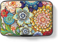 Credit Card Holder for Women, Small RFID Metal Credit Cards Wallets Cute Business Card Holder Pocket ID Case, Mandala Flower