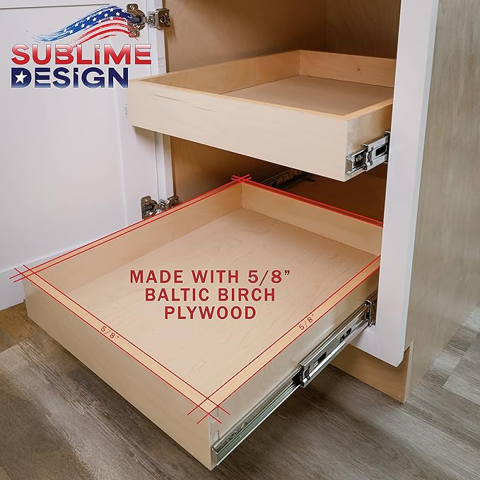 Sublime Design - Standard Size - Pull Out Kitchen Drawers | Slide Out Shelves for Kitchen Cabinets | Pull Out Home Organizer (Bottom Mounting, 20 Inch W/Drawer Slides (19” Drawer Box))