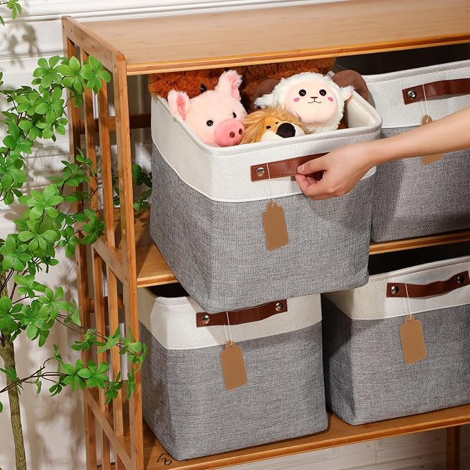 Uiifan 8 Pack 12 x 12 x 12 Inch Large Storage Baskets Collapsible Fabric Storage Cubes Bins with Handles for Shelves Closets Nursery Home Clothes Toys Organizers, Gray