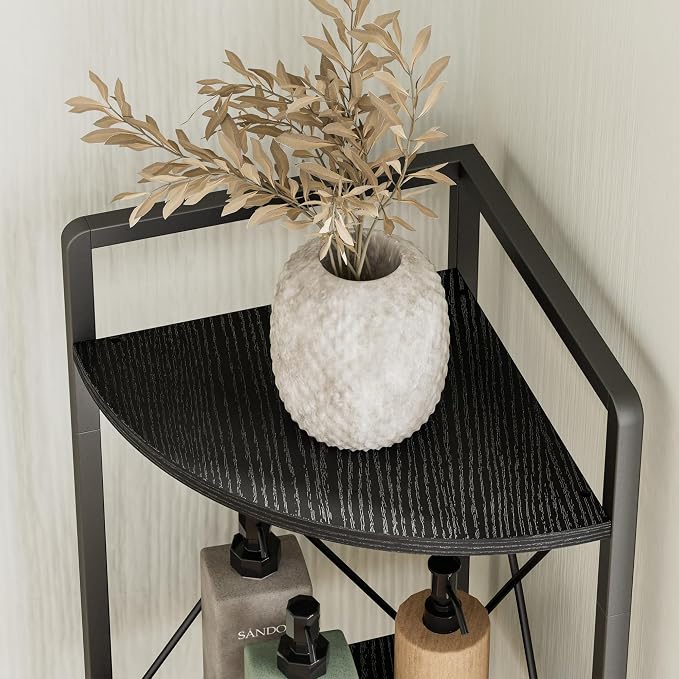 5 Tier Corner Shelf Stand, 64" H Tall Corner Bookshelf, Black | Industrial Metal Corner Shelf for Living Room Decor, Plant Stand Display Shelf for Bedroom, Bathroom, Small Spaces