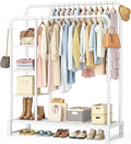 Double Rods Clothes Rack Clothing Rack with 4 Tier Storage Shelves Clothes Rack for Hanging Clothes Multifunctional Heavy Duty Clothes Organizer with Hooks for Bedroom,Wardrobe Closet,Shop,White