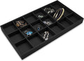 The Display Guys - Stackable Jewelry Tray and Organizer - for Drawers, Dressers, Store Display (18 Compartments, Black Burlap)