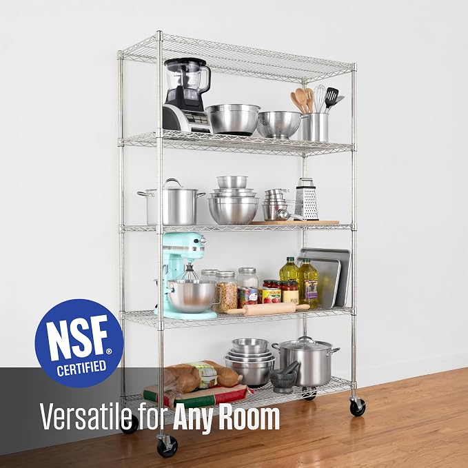 SafeRacks NSF 5-Tier Heavy Duty Wire Shelving Unit w/Wheels, 18"x48"x72"
